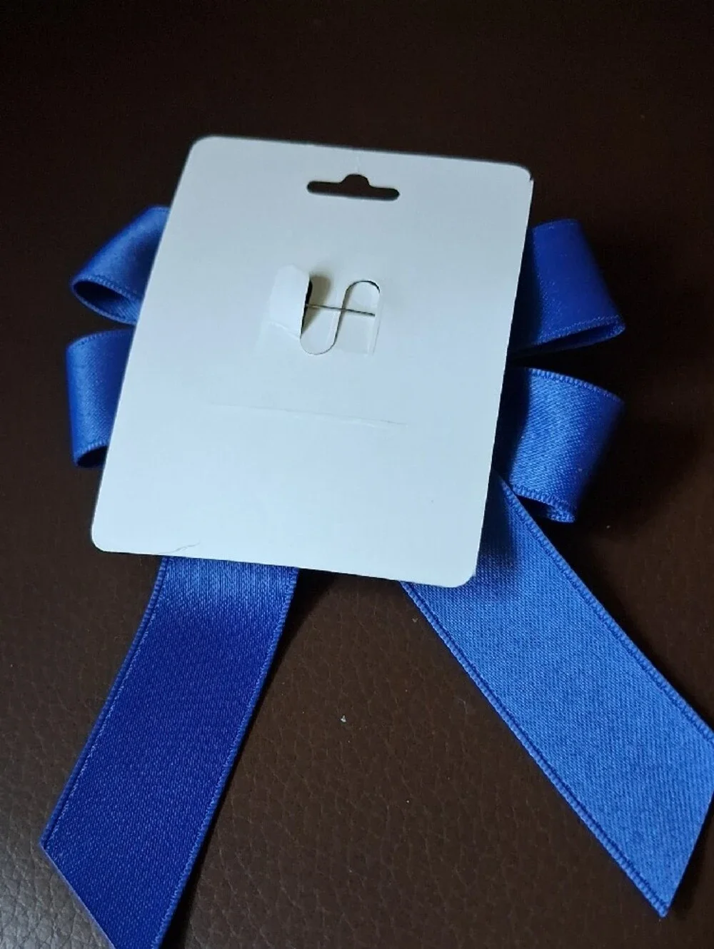 Cobalt Blue Satin Bow Brooch with Crystal Flower Center